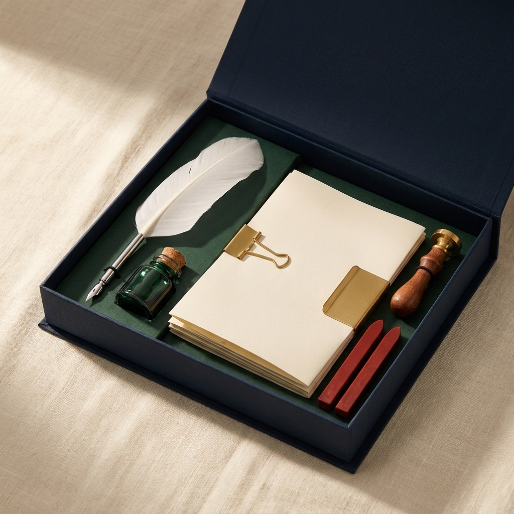 Sigilla Skrivset Deluxe med fjäderpenna, bläck och vaxsigill i presentbox
